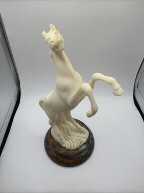 Vintage Resin Raring Horse Statue on Base 9”x4.5”
